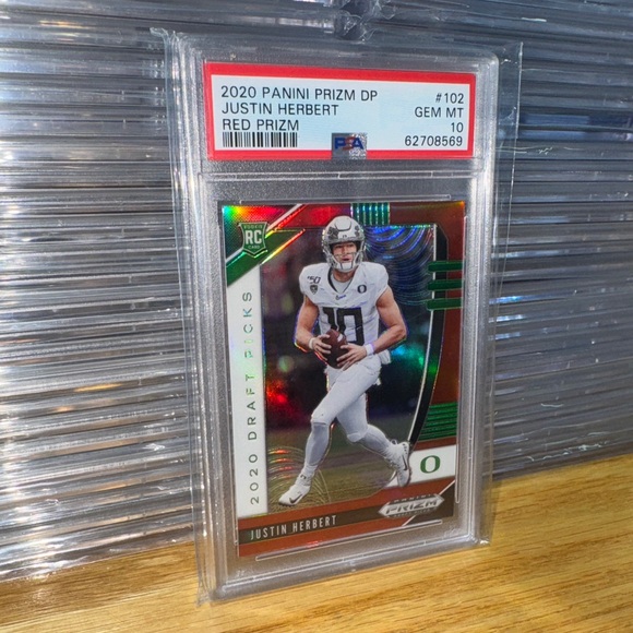 2020 Panini Prizm Justin Herbert Red RC DP Draft Picks Chargers PSA 10 Gem Mint - Picture 1 of 2